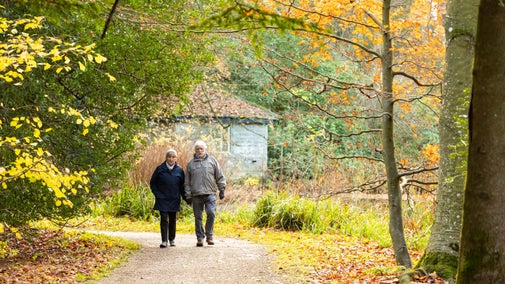 Visitors in the garden in autumn at Wallington, Northumberland